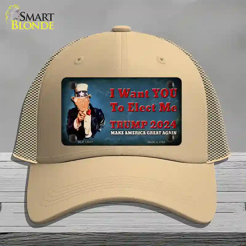 I Want You to Elect Me Trump 2024 Novelty License Plate Hat Mesh / Khaki