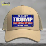 Re-Elect Trump 2024 Blue Novelty License Plate Hat Mesh / Khaki