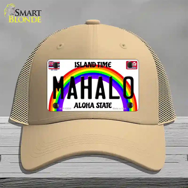 Mahalo Hawaii Novelty License Plate Hat Mesh / Khaki