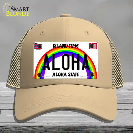 Aloha Hawaii Novelty License Plate Hat Mesh / Khaki