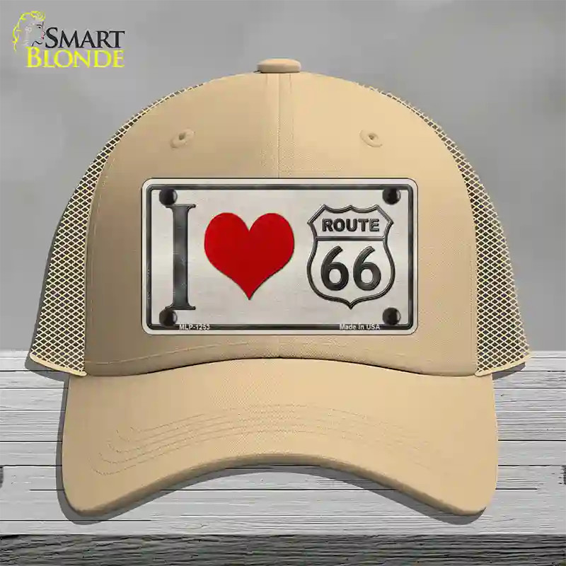 I Love Route 66 Novelty License Plate Hat Mesh / Khaki