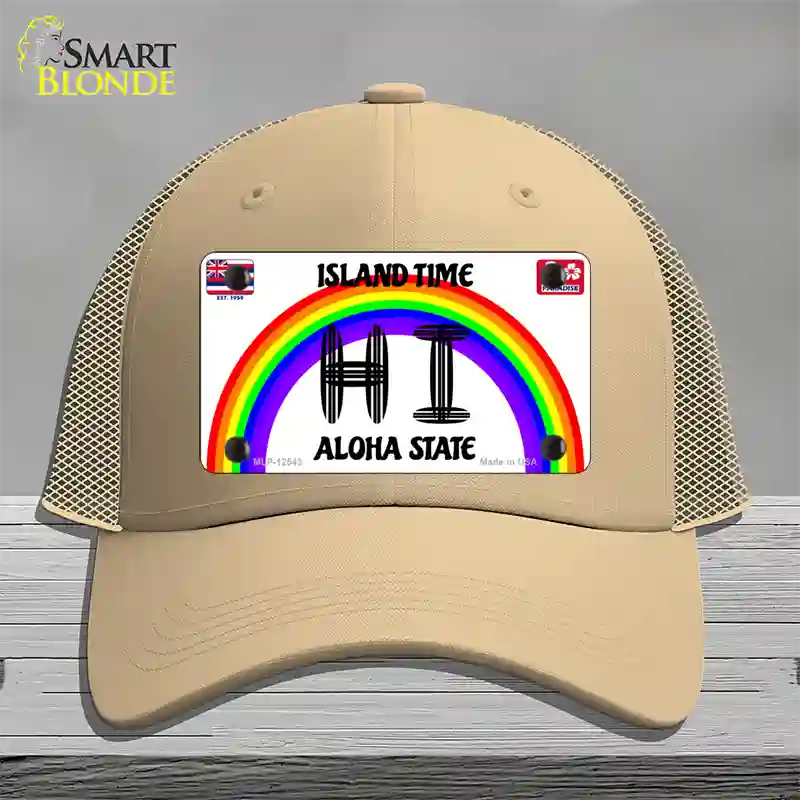 Hawaii Surfboard Novelty License Plate Hat Mesh / Khaki