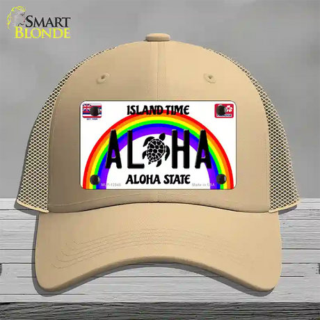 Aloha Turtle Hawaii Novelty License Plate Hat Mesh / Khaki