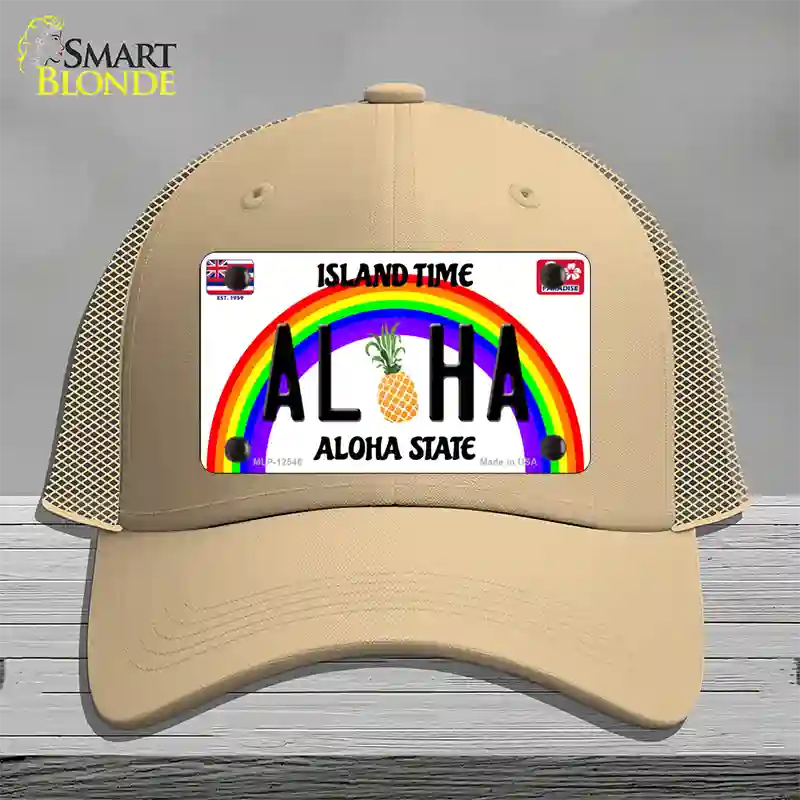 Aloha Pineapple Hawaii Novelty License Plate Hat Mesh / Khaki