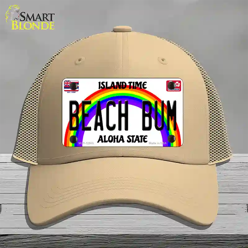 Beach Bum Hawaii Novelty License Plate Hat Mesh / Khaki