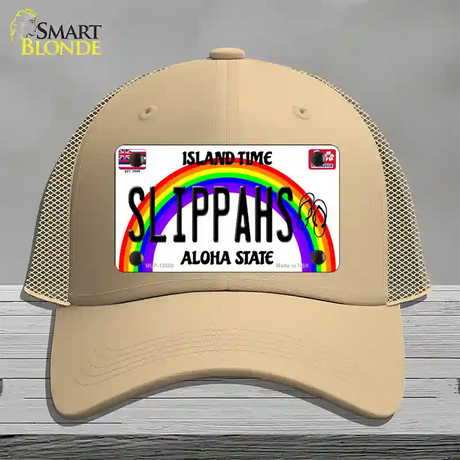 Slippahs Hawaii Novelty License Plate Hat Mesh / Khaki