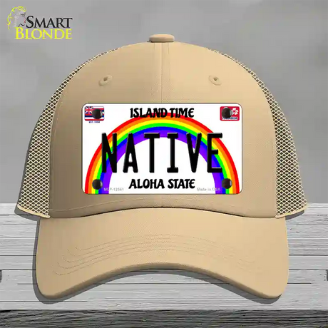 Native Hawaii Novelty License Plate Hat Mesh / Khaki