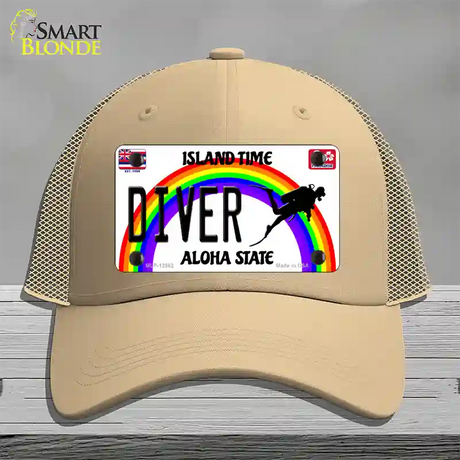 Diver Hawaii Novelty License Plate Hat Mesh / Khaki