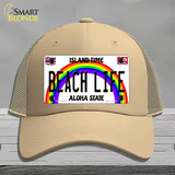 Beach Life Hawaii Novelty License Plate Hat Mesh / Khaki