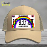 Eat Sleep Surf Hawaii Novelty License Plate Hat Mesh / Khaki