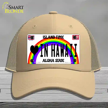 Love In Hawaii Novelty License Plate Hat Mesh / Khaki