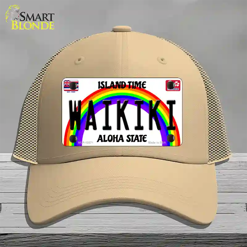 Waikiki Hawaii Novelty License Plate Hat Mesh / Khaki