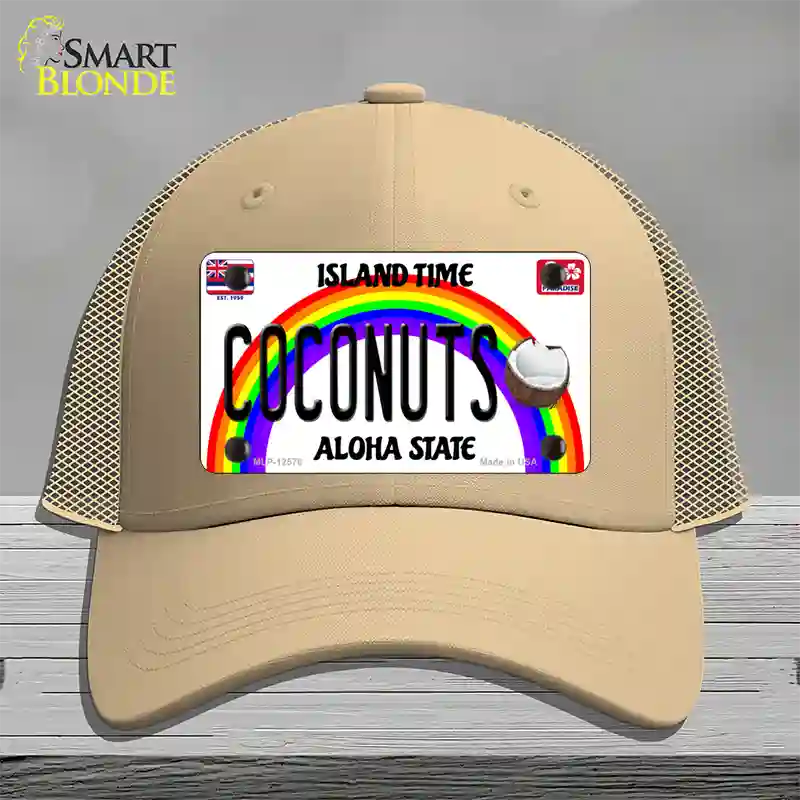 Coconuts Hawaii Novelty License Plate Hat Mesh / Khaki