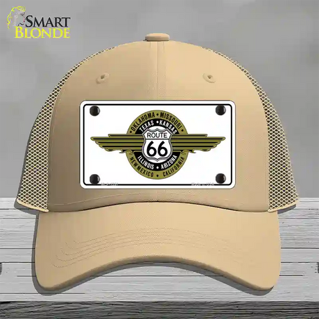 Route 66 Shield Emblem Novelty License Plate Hat Mesh / Khaki