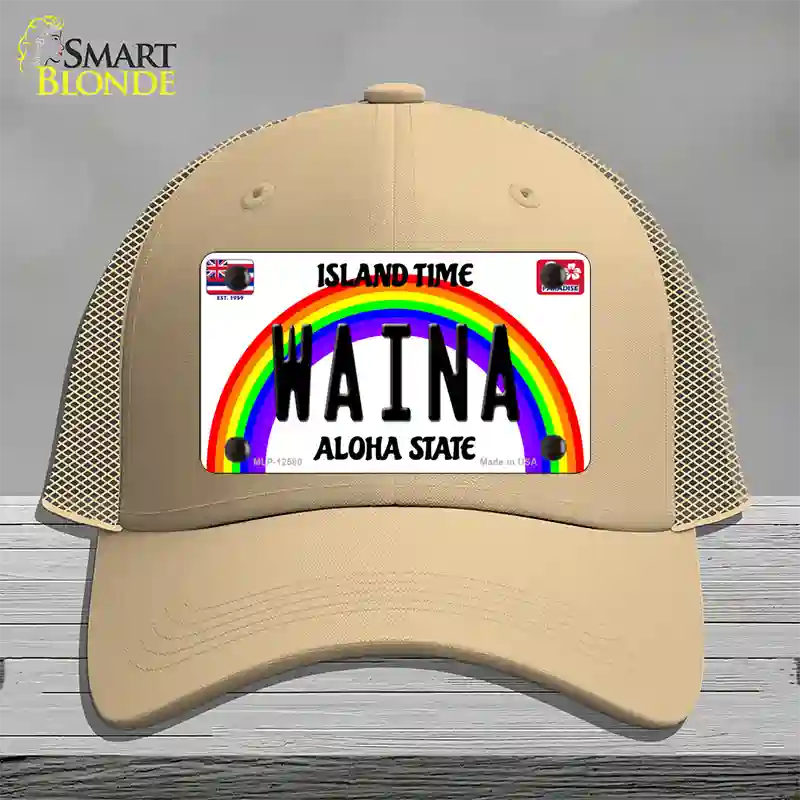 Waina Hawaii Novelty License Plate Hat Mesh / Khaki