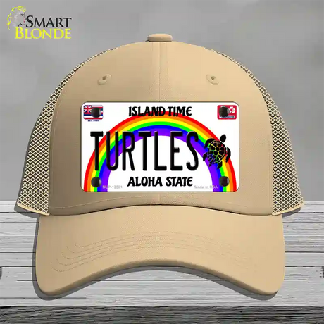 Turtles Hawaii Novelty License Plate Hat Mesh / Khaki