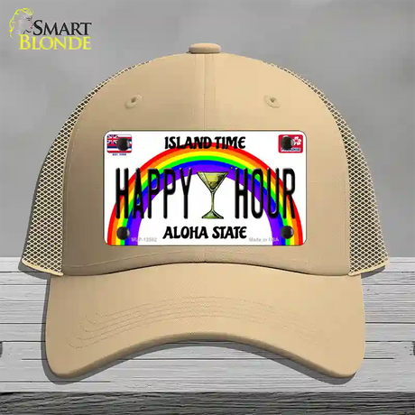 Happy Hour Hawaii Novelty License Plate Hat Mesh / Khaki