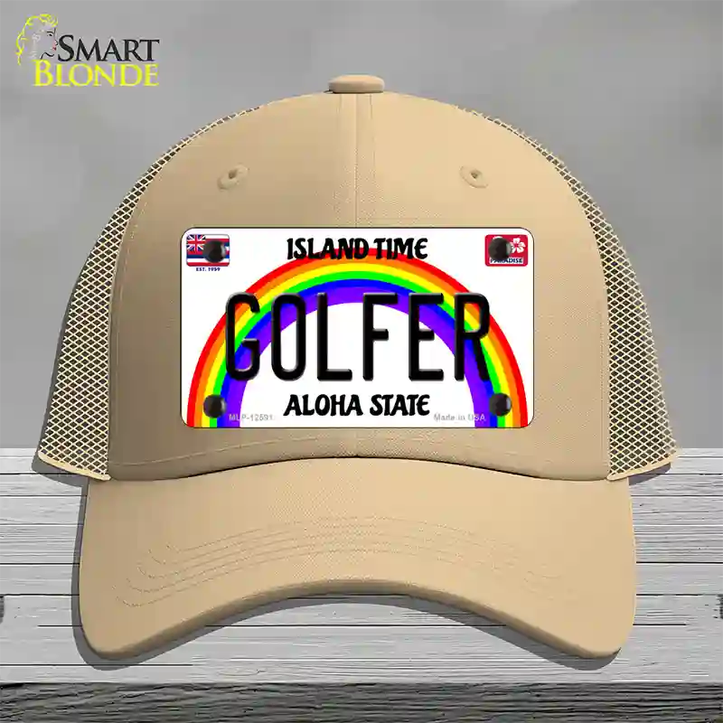 Golfer Hawaii Novelty License Plate Hat Mesh / Khaki