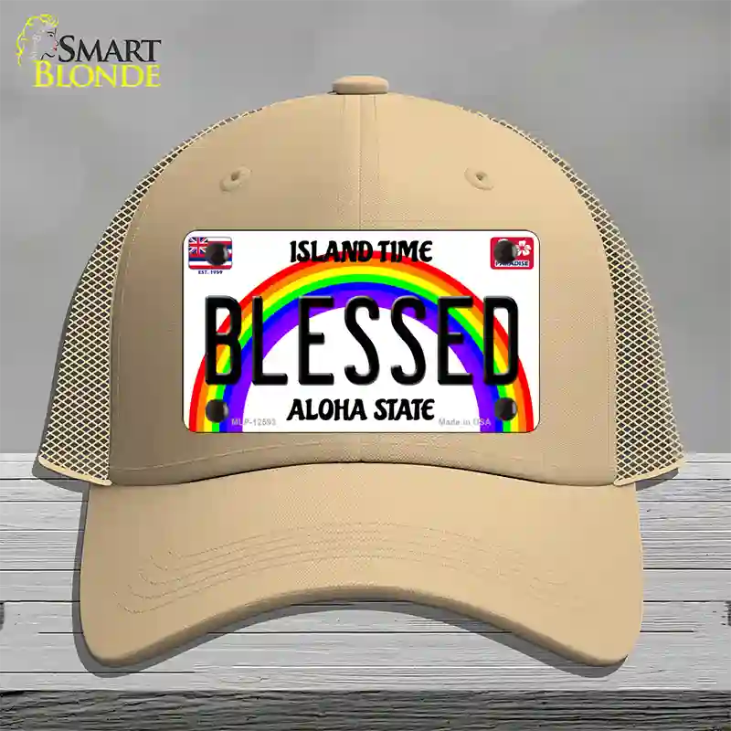 Blessed Hawaii Novelty License Plate Hat Mesh / Khaki