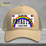 Paradise Hawaii Novelty License Plate Hat Mesh / Khaki