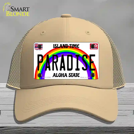 Paradise Hawaii Novelty License Plate Hat Mesh / Khaki