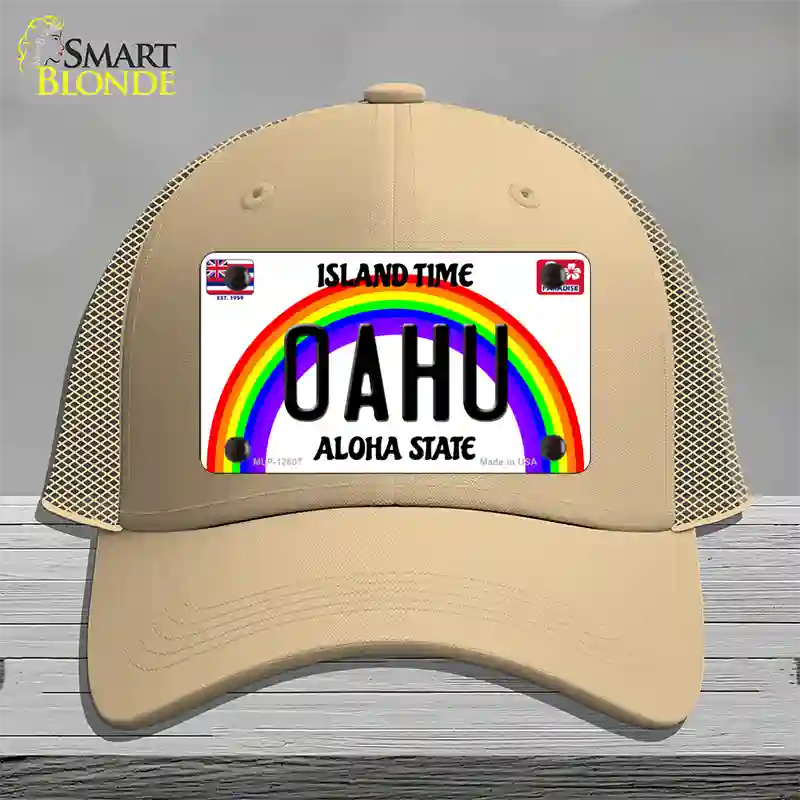 Oahu Hawaii Novelty License Plate Hat Mesh / Khaki