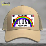 Molokai Hawaii Novelty License Plate Hat Mesh / Khaki