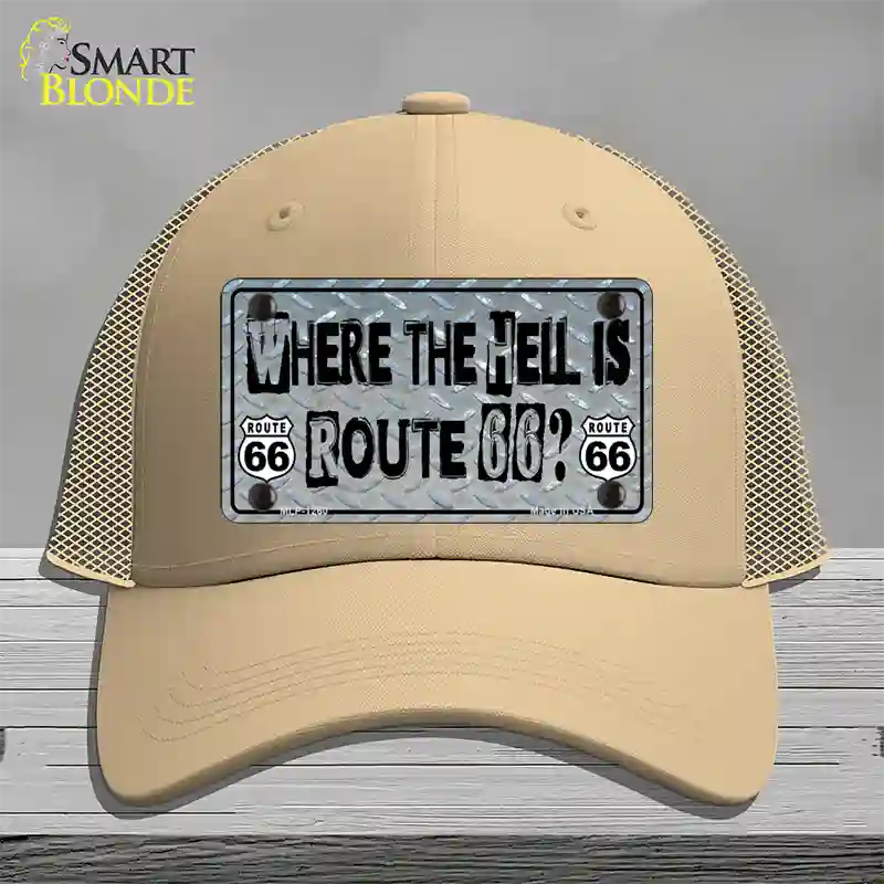 Where The Hell Is Route 66 Novelty License Plate Hat Mesh / Khaki