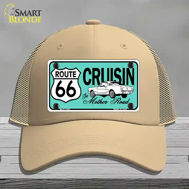 Route 66 Retro Cruisin Novelty License Plate Hat Mesh / Khaki