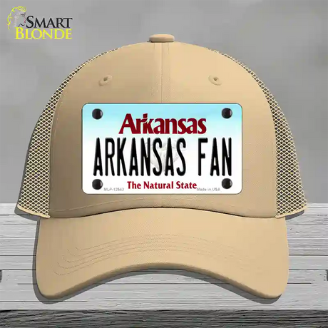 Arkansas Fan Novelty License Plate Hat Mesh / Khaki