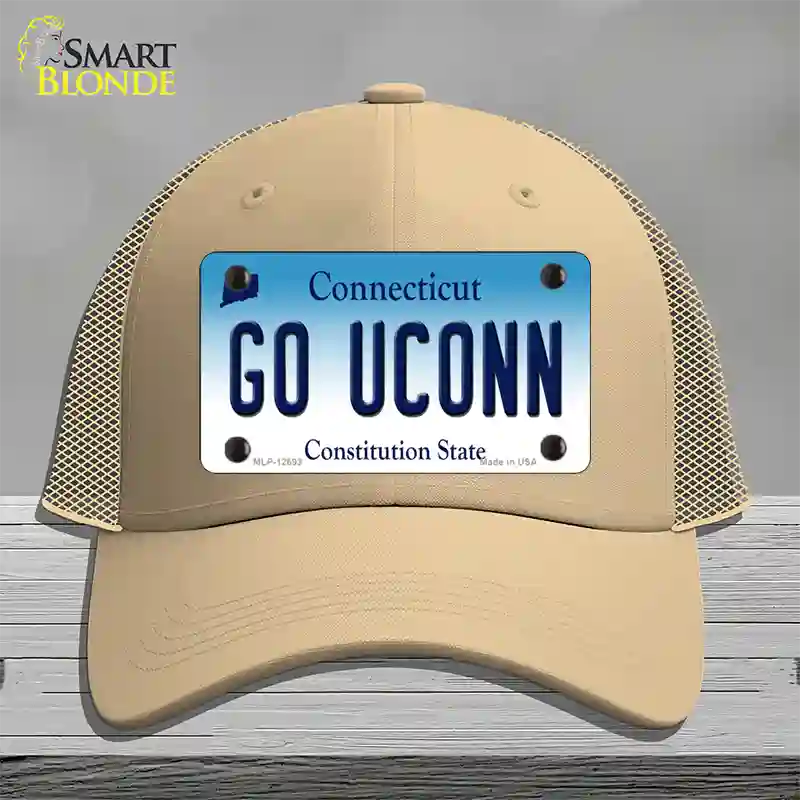 Go UConn Novelty License Plate Hat Mesh / Khaki