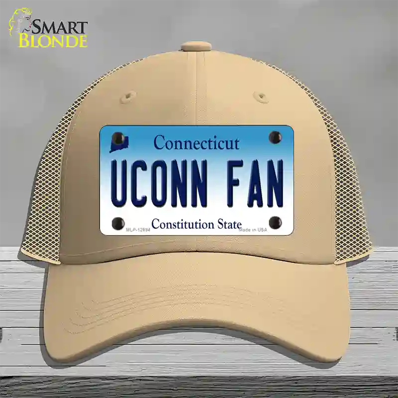 UConn Fan Novelty License Plate Hat Mesh / Khaki