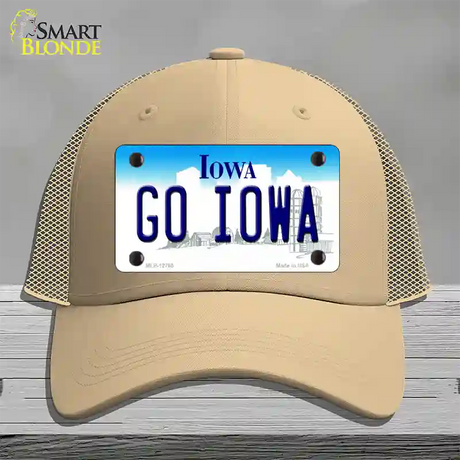 Go Iowa Novelty License Plate Hat Tag Mesh / Khaki