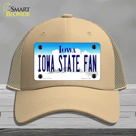 Iowa State Fan Novelty License Plate Hat Tag Mesh / Khaki