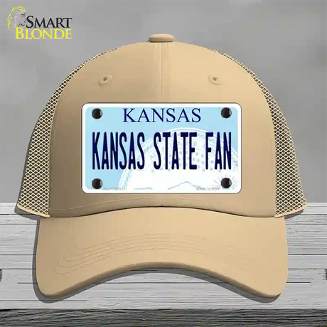 Kansas State Fan Novelty License Plate Hat Tag Mesh / Khaki