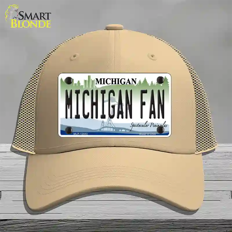 Michigan Fan Novelty License Plate Hat Mesh / Khaki