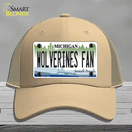 Wolverines Fan Novelty License Plate Hat Mesh / Khaki