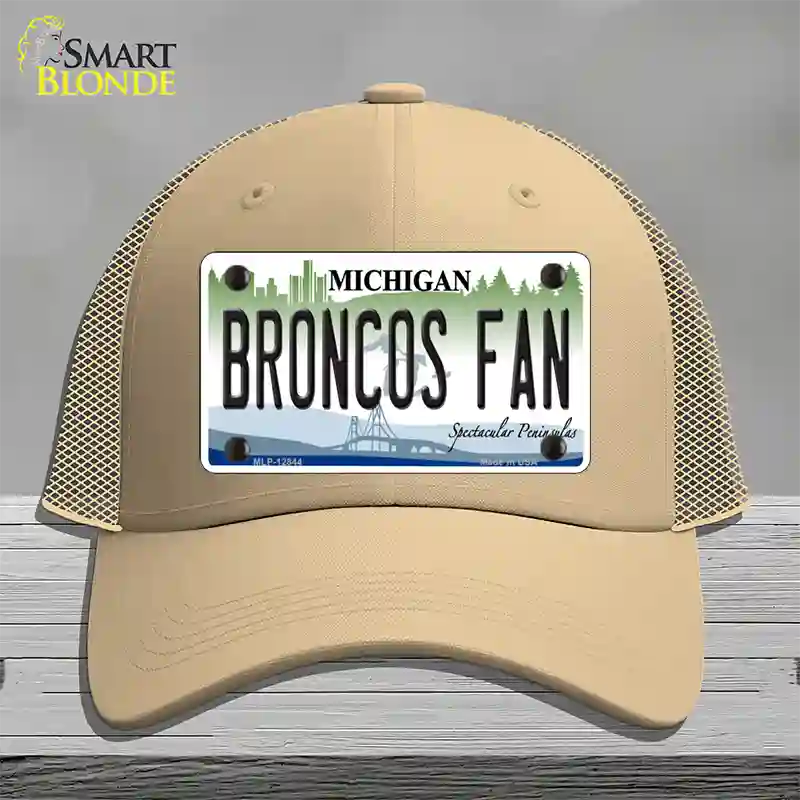 Broncos Fan Michigan Novelty License Plate Hat Mesh / Khaki