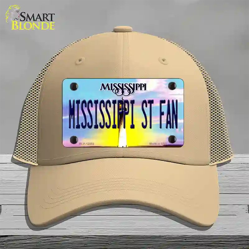 Mississippi State Fan Novelty License Plate Hat Mesh / Khaki