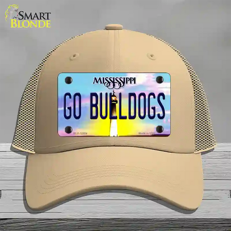 Go Bulldogs Mississippi Novelty License Plate Hat Mesh / Khaki