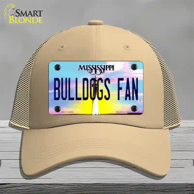 Bulldogs Fan Mississippi Novelty License Plate Hat Mesh / Khaki