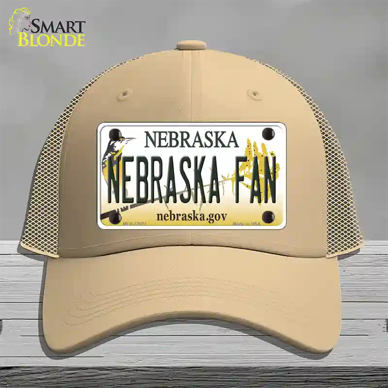 Nebraska Fan Novelty License Plate Hat Mesh / Khaki