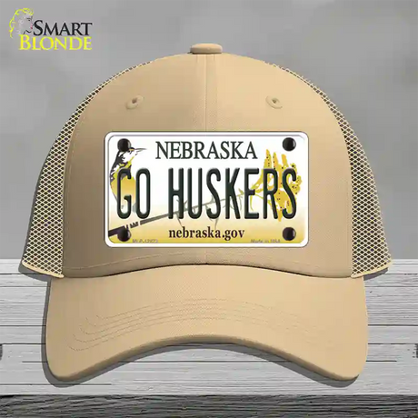 Go Huskers Novelty License Plate Hat Mesh / Khaki