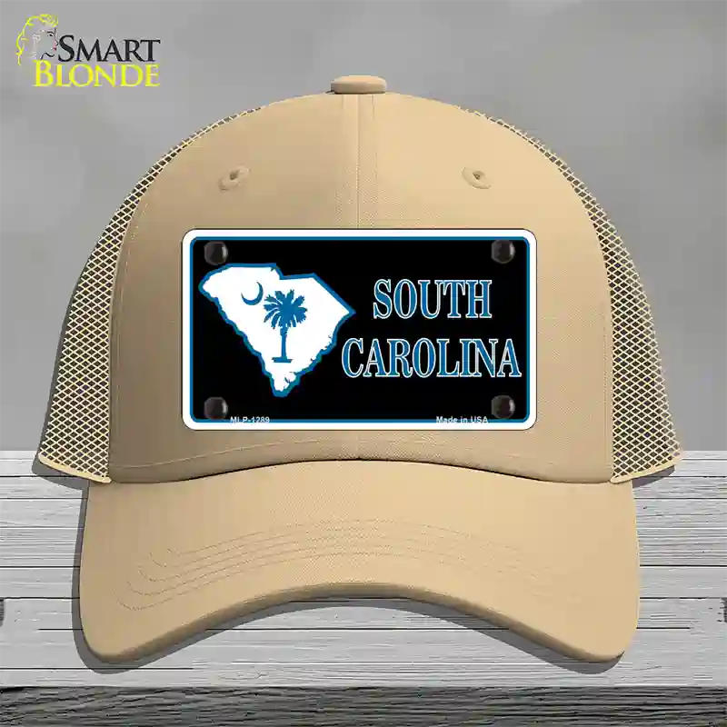 South Carolina Flag Novelty License Plate Hat Mesh / Khaki