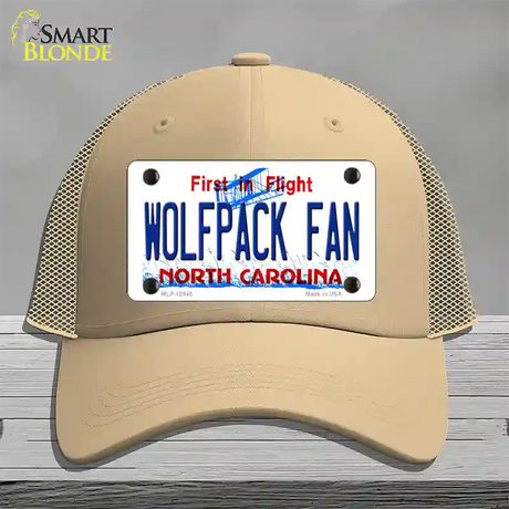 Wolfpack Fan Novelty License Plate Hat Mesh / Khaki