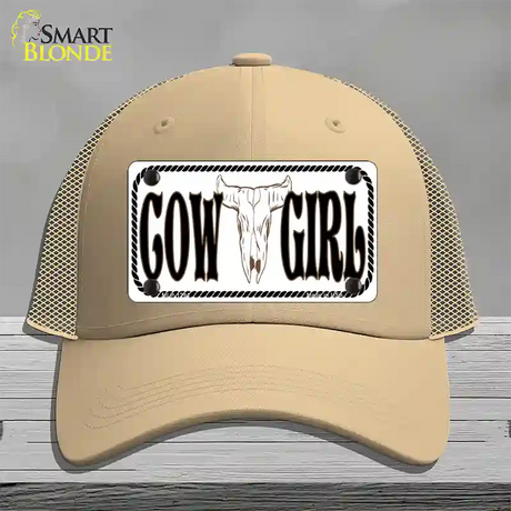 Cowgirl with Skull Novelty License Plate Hat Mesh / Khaki