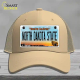 North Dakota State Novelty License Plate Hat Mesh / Khaki