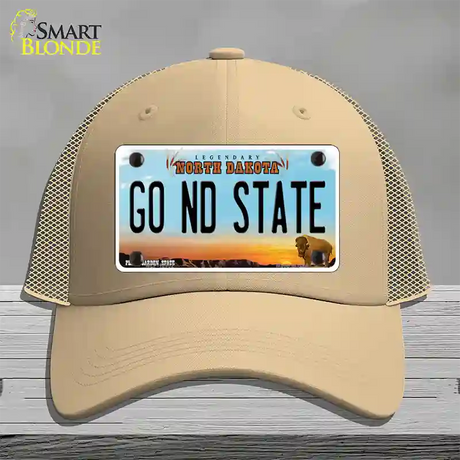 Go North Dakota State Novelty License Plate Hat Mesh / Khaki