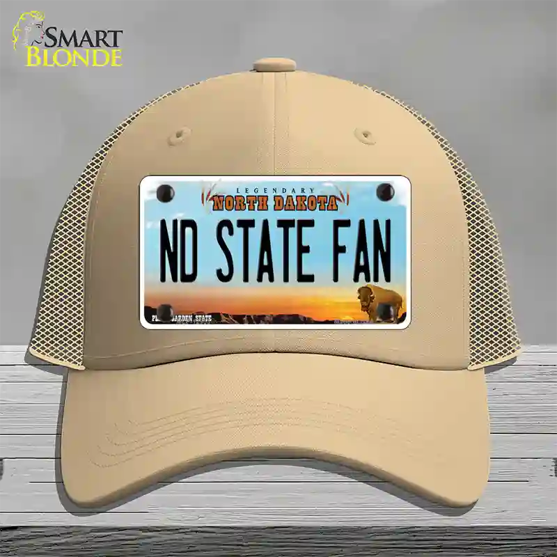 North Dakota State Fan Novelty License Plate Hat Mesh / Khaki