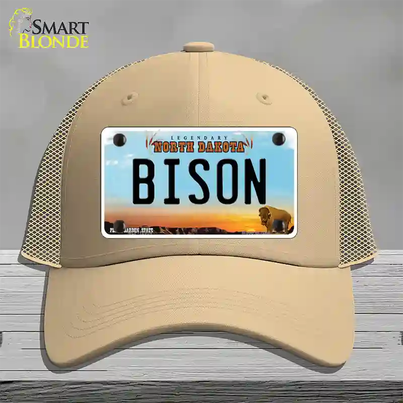 Bison Novelty License Plate Hat Mesh / Khaki